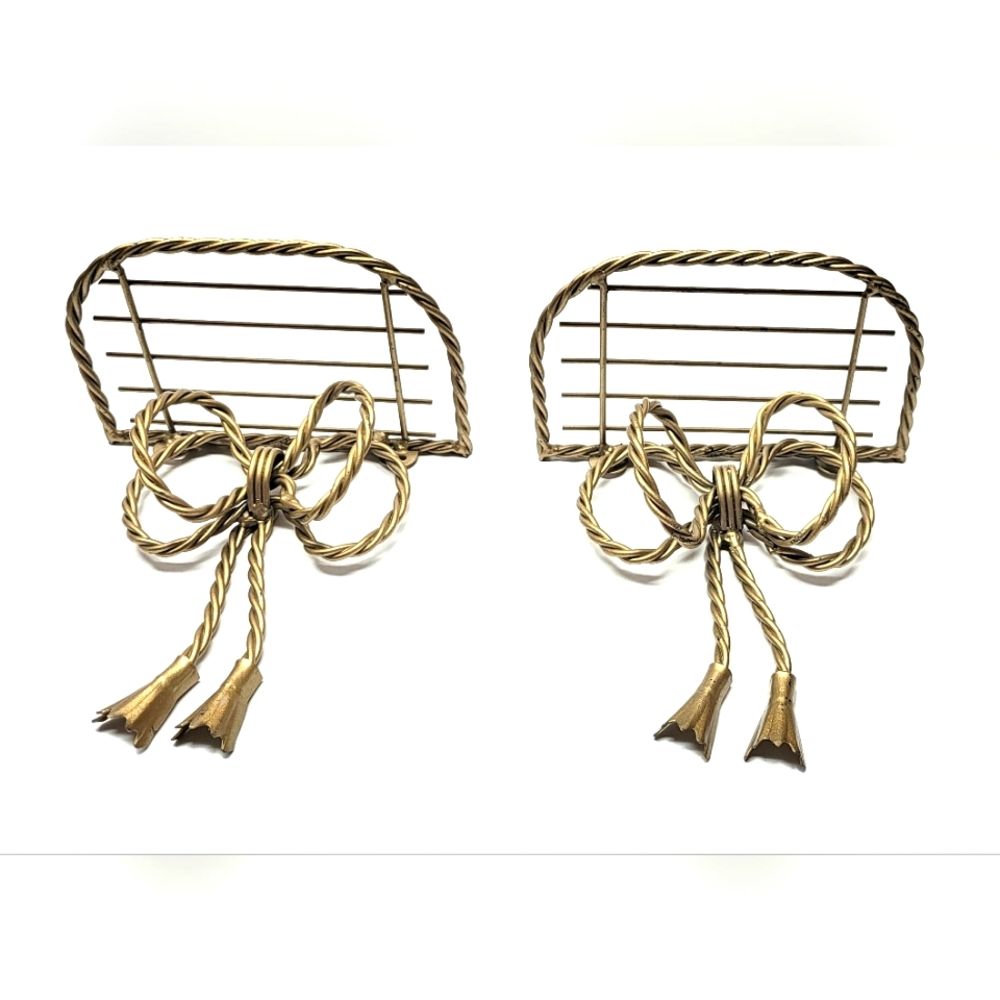 Vintage Gold Metal Bow Wall Shelves, Pair of Twisted Bow Tassel, Set of 2 Cottag
